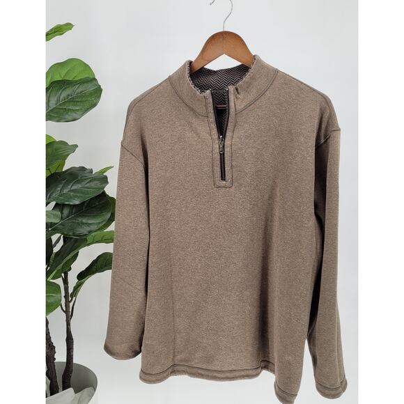 Cremieux Mens Brown Herringbone 1/4 Zip Reversible Pullover Sweater Size 2XL - Picture 3 of 10